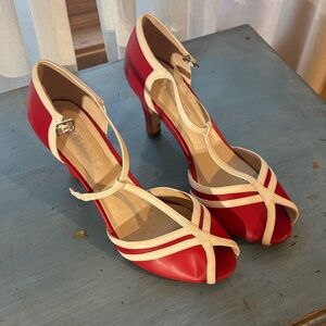 Chelsea Crew Red and Cream Strappy Heels